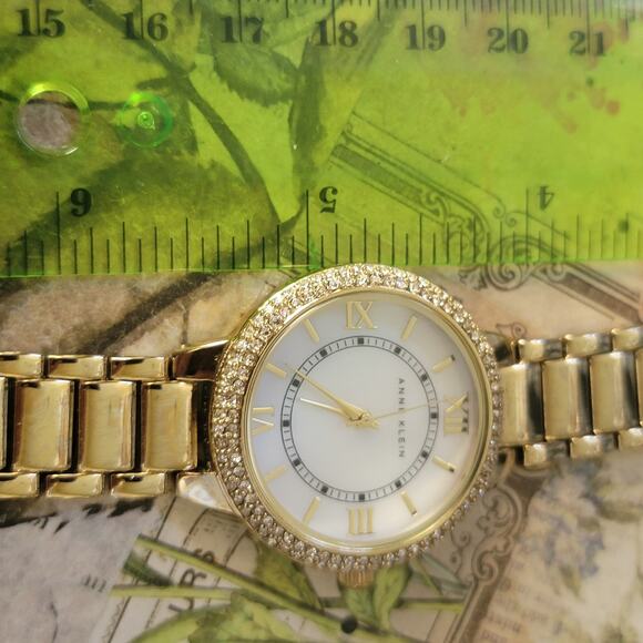 Anne Klein Gold Watch with Crystal Bezel & Roman Dial Model AK/1498 - Picture 4 of 10